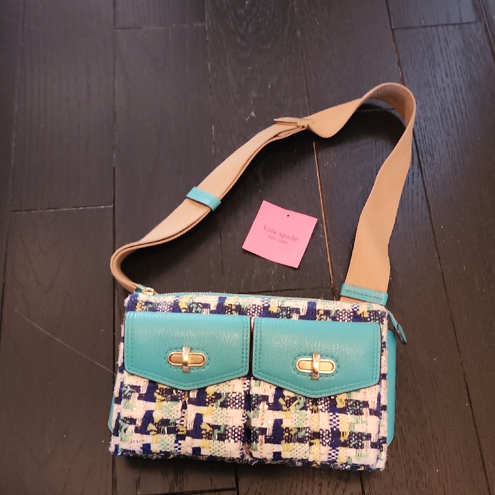 Kate Spade Teal and Multicolor Tweed Crossbody Bag